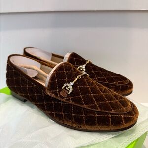 Sam Edelman Lorena Regal Quilted Brown Velvet Loafers, size 6.5